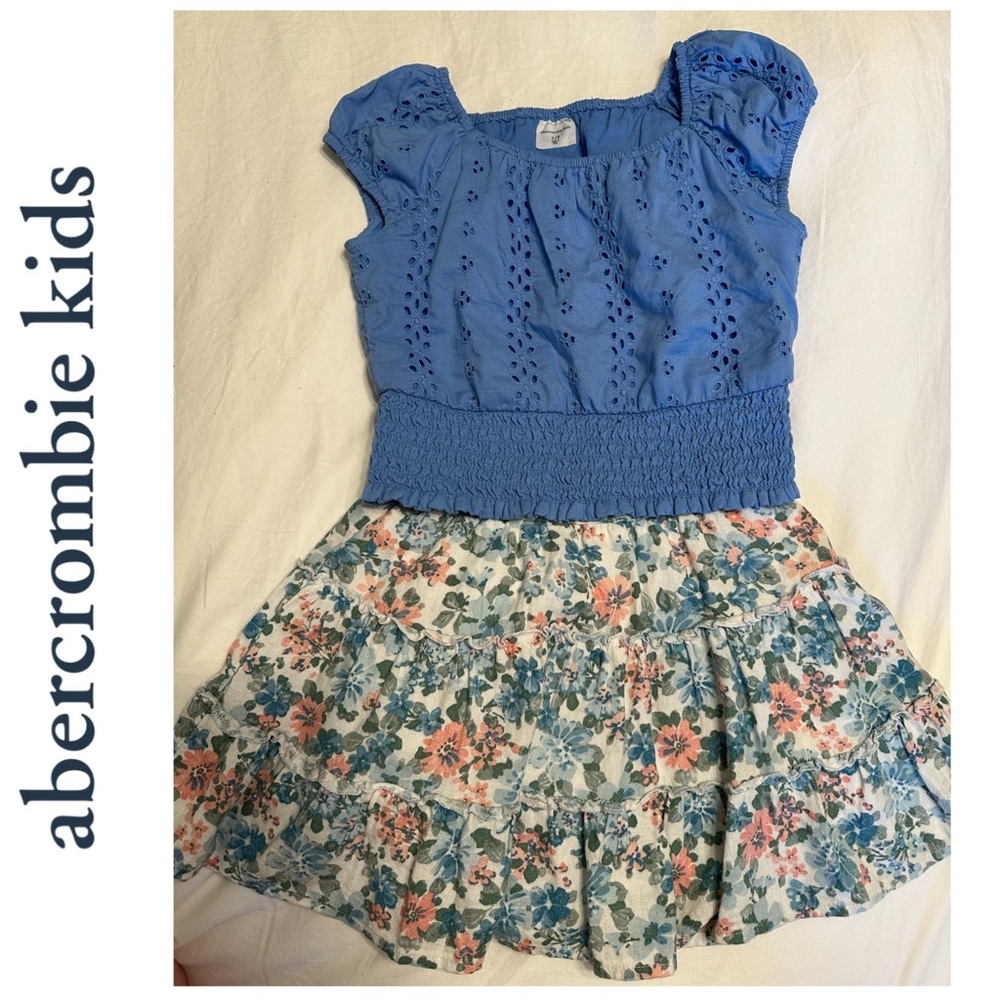 Girls Abercrombie Pink & Blue Floral Skort & Blue Top, Both Size 7/8